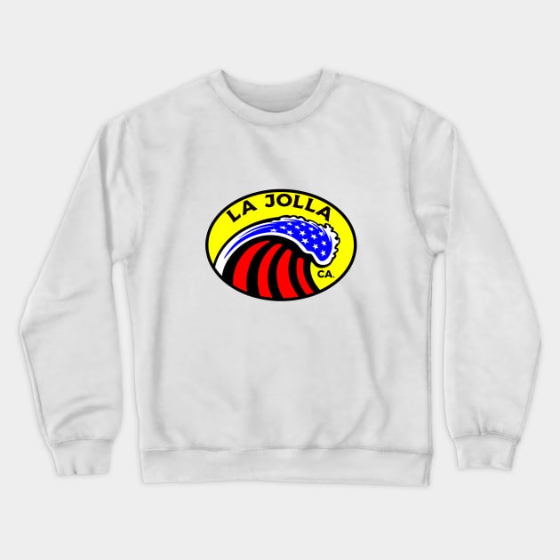 La Jolla California Surfing Surf Patriotic Wave Crewneck Sweatshirt by DD2019